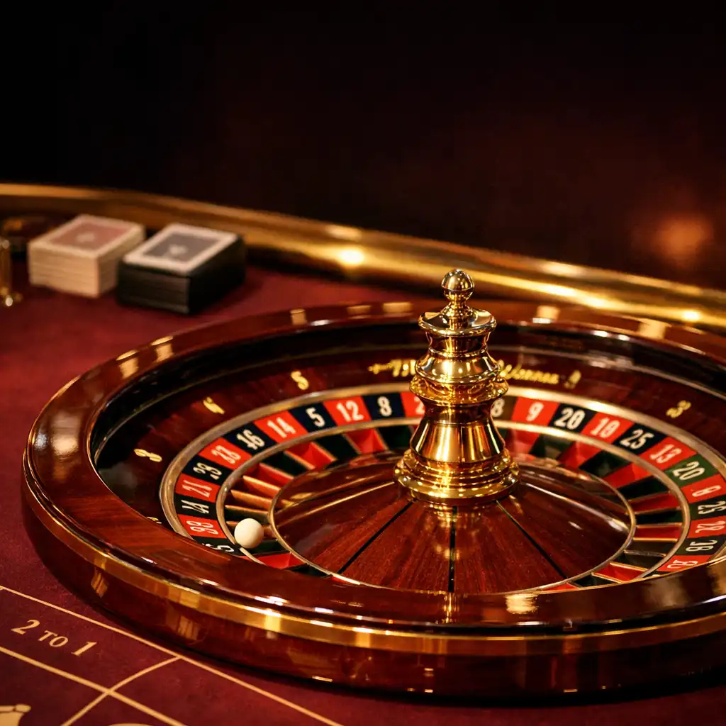 Détail d’une table de roulette mobile préparée pour une réception